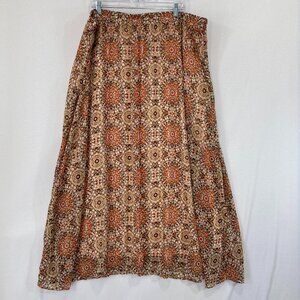 Roz & Ali Maxi Skirt size 3X Orange Brown Boho Festival Pull-on Comfy